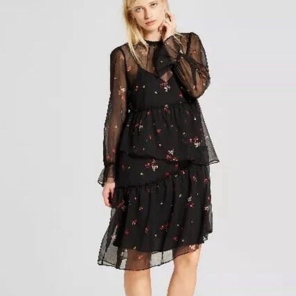 Who What Wear Dresses & Skirts - Who What Wear Black Sheer Floral Dress